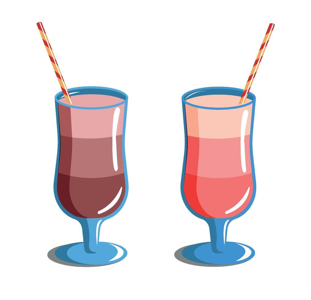 Pink cocktail, punch, mocktail, smoothie with freshly squeeze berry juice or syrup. Pink drink in glass with ice cube, strawberry and straw. Top view. Cartoon vector illustration isolated on white