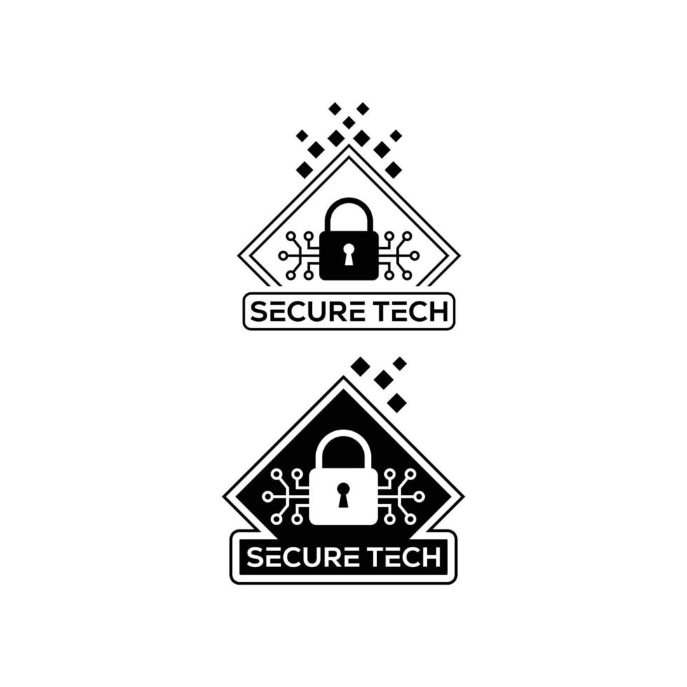 Secure Tech Logo Vector Illustration Black And White.