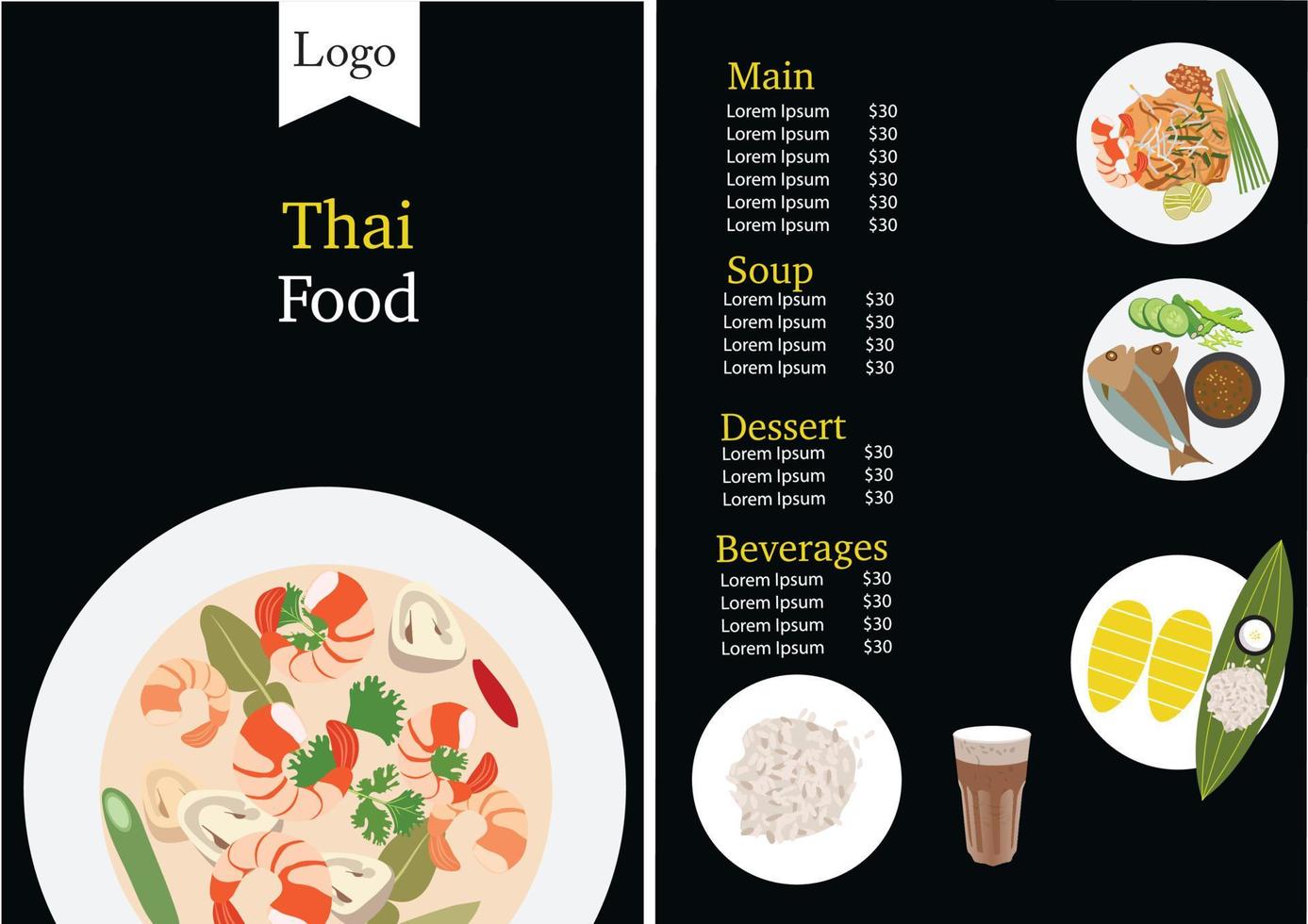 Thai Foods Menu vector