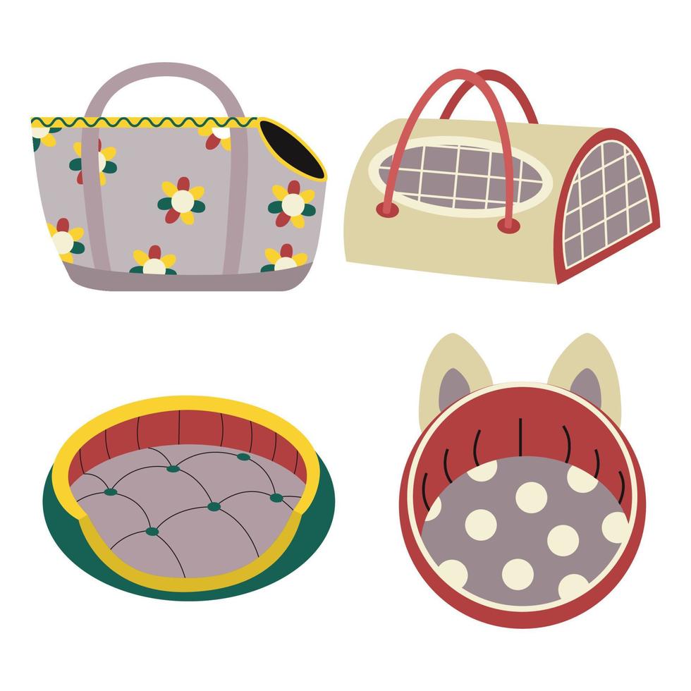 A set of carriers, sleeping pillows for animals, pets. vector