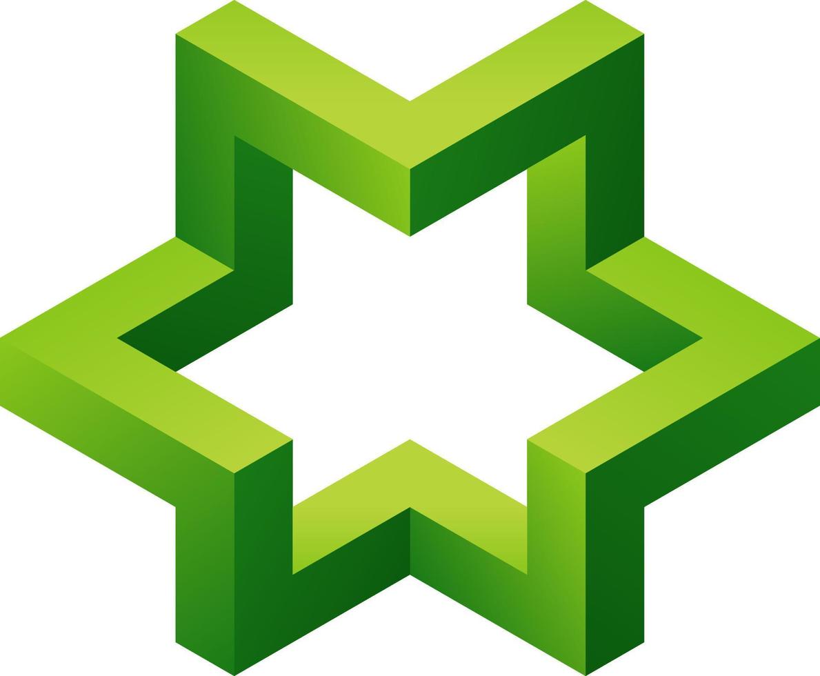 3d optical illusion of impossible shape. 3d illusion star shape of block cube. 3d geometric infinity six star blocks. Vector illustration for logo, design or art with perspective illusion