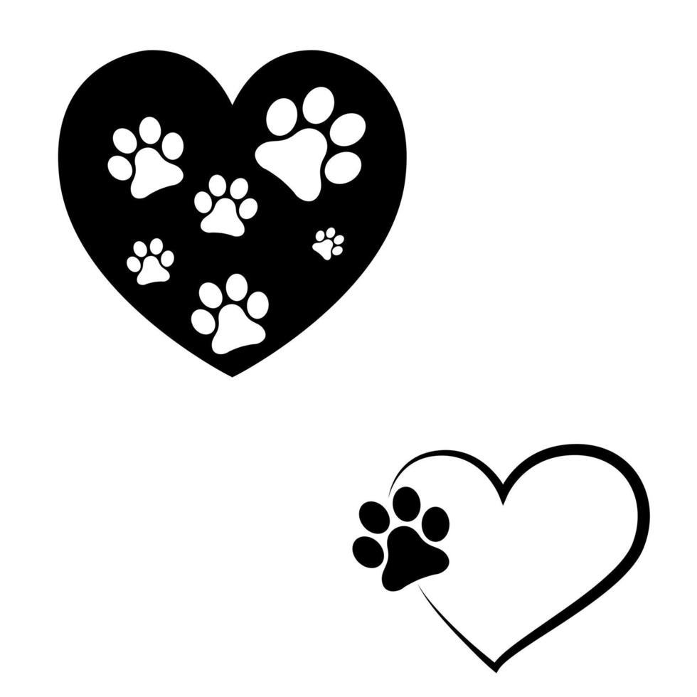 conjunto de vectores de iconos de pata de corazón. colección de signos de ilustración de pata de perro. símbolo de perro de amor.