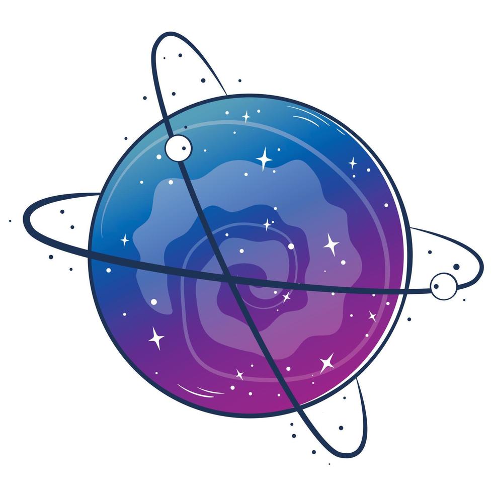 Fantasy alien planet, moon and satellite, magical fantasy world, gradient color space objects with bubbles vector