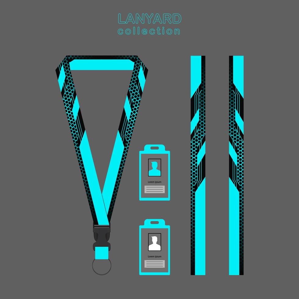 Black Blue Lanyard Template Set. which is combined with a hexagon background vector