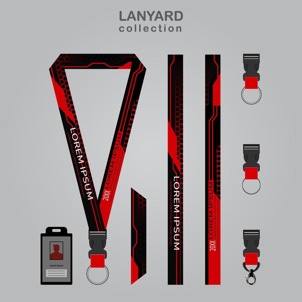 Black Red Technology Lanyard Templates Set. which is combined with a hexagon background vector