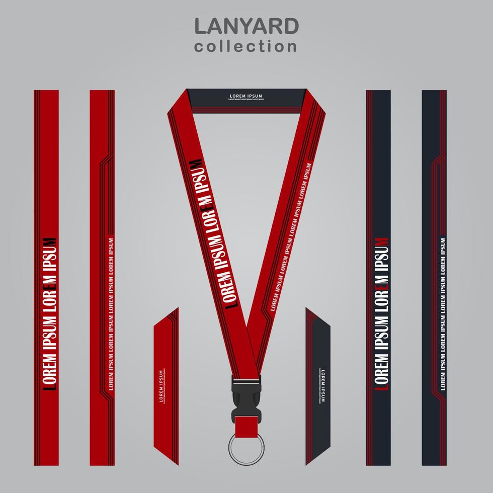 Black red and red black line lanyard templates set. for all company vector