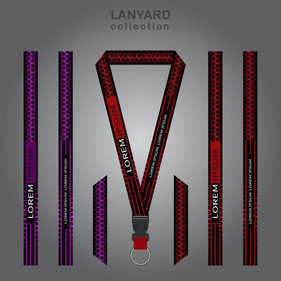Black purple and black red technology lanyard templates set. which is combined with a hexagon background vector