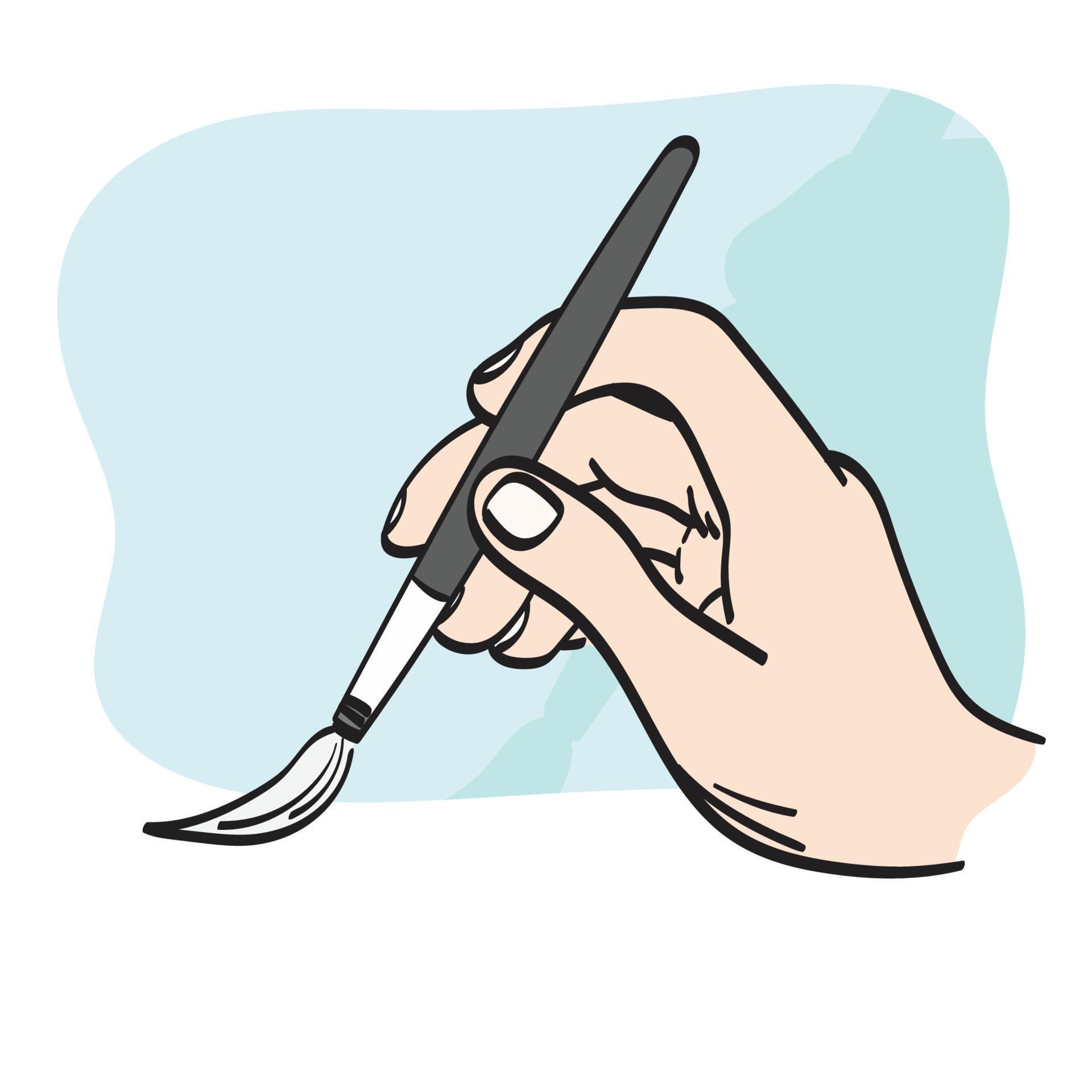 closeup hand holding paintbrush illustration vector hand drawn isolated