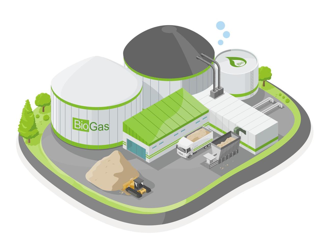 Bio gas Plant factory storage ecology factory green energy symbols concept illustration isometric isolated vector