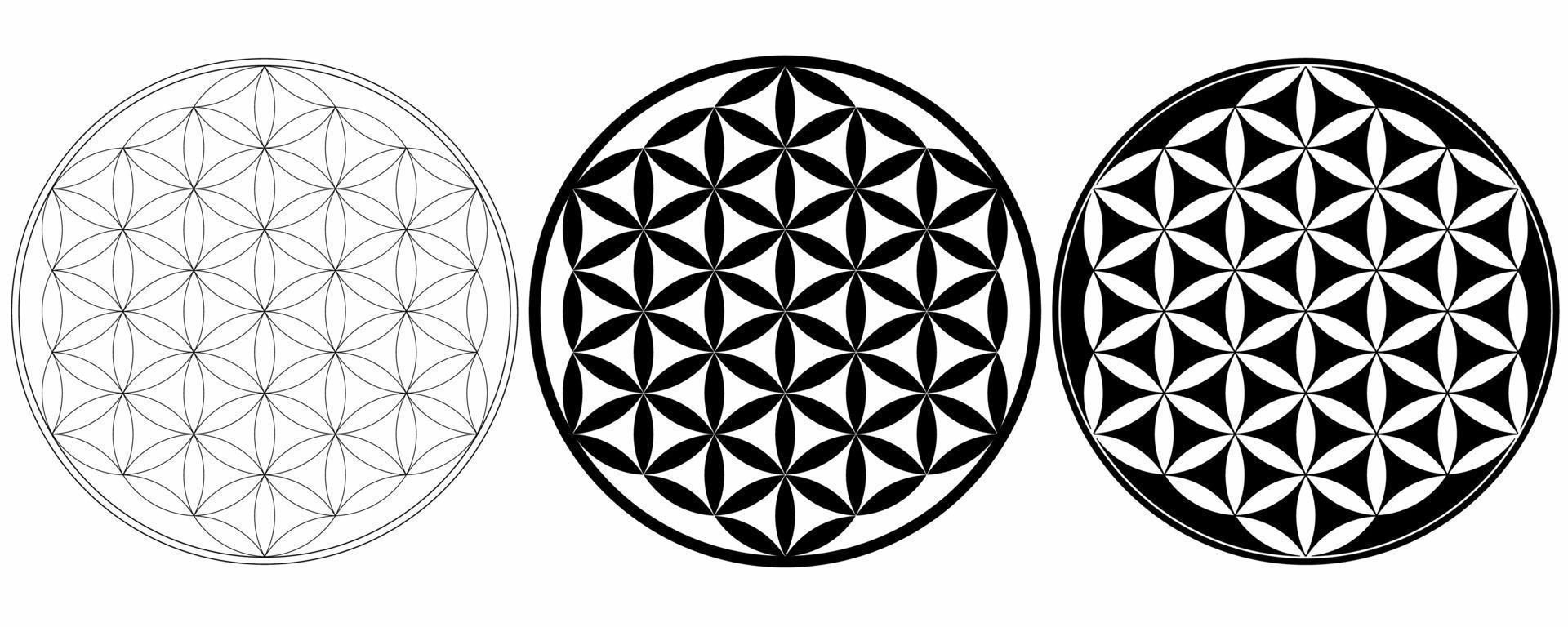 outline silhouette flower of life Symbol set isolated on white background vector