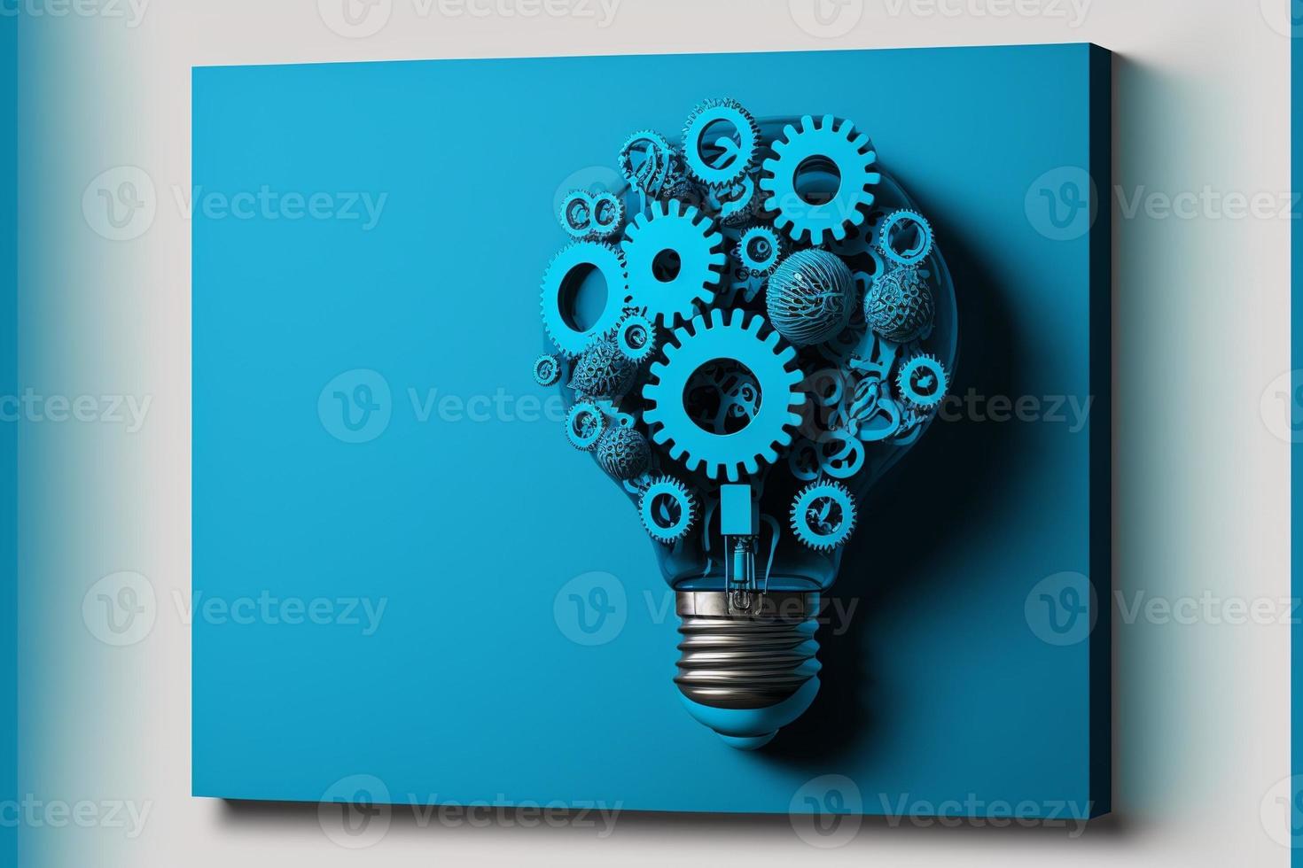 Light bulb with gears, concept of ideas, background. Digital illustration. AI photo