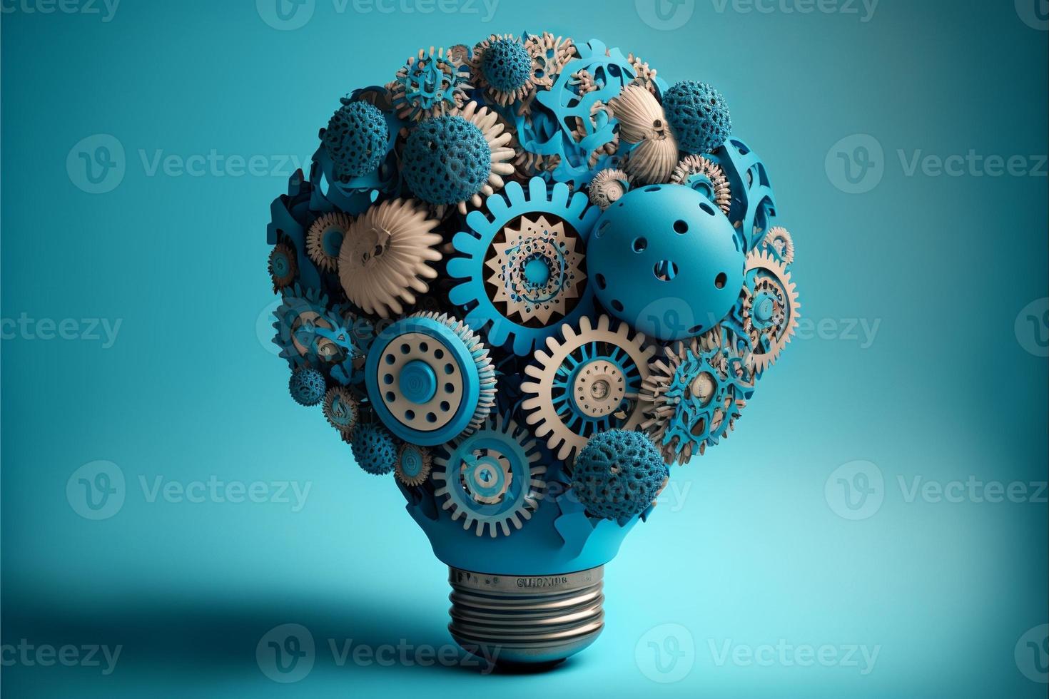 Light bulb with gears, concept of ideas, background. Digital illustration. AI photo