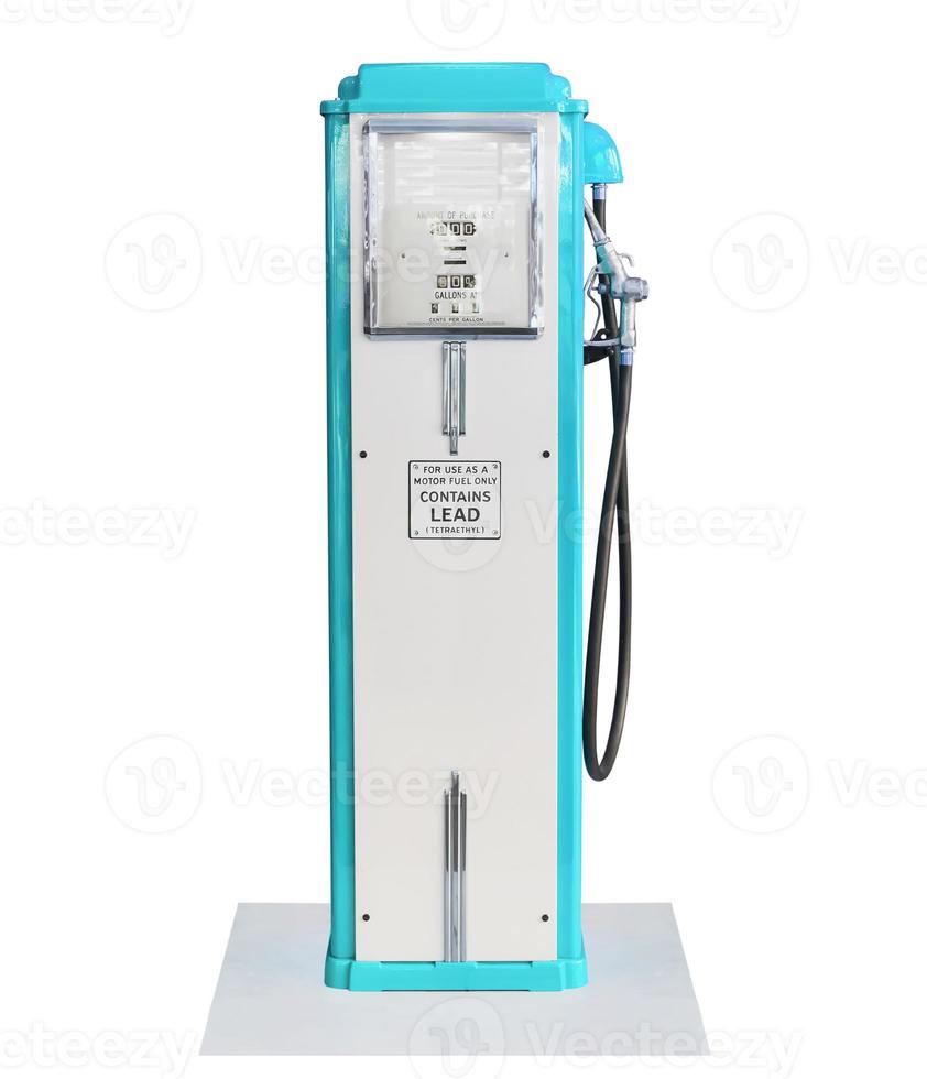 Vintage blue fuel pump on white background photo