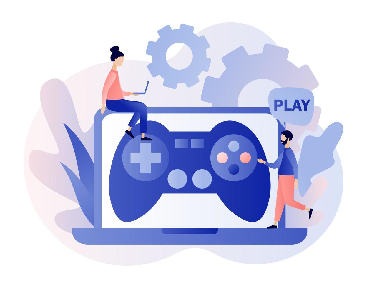 Gaming concept. People gamers playing online video game. Modern flat cartoon style. Vector illustration