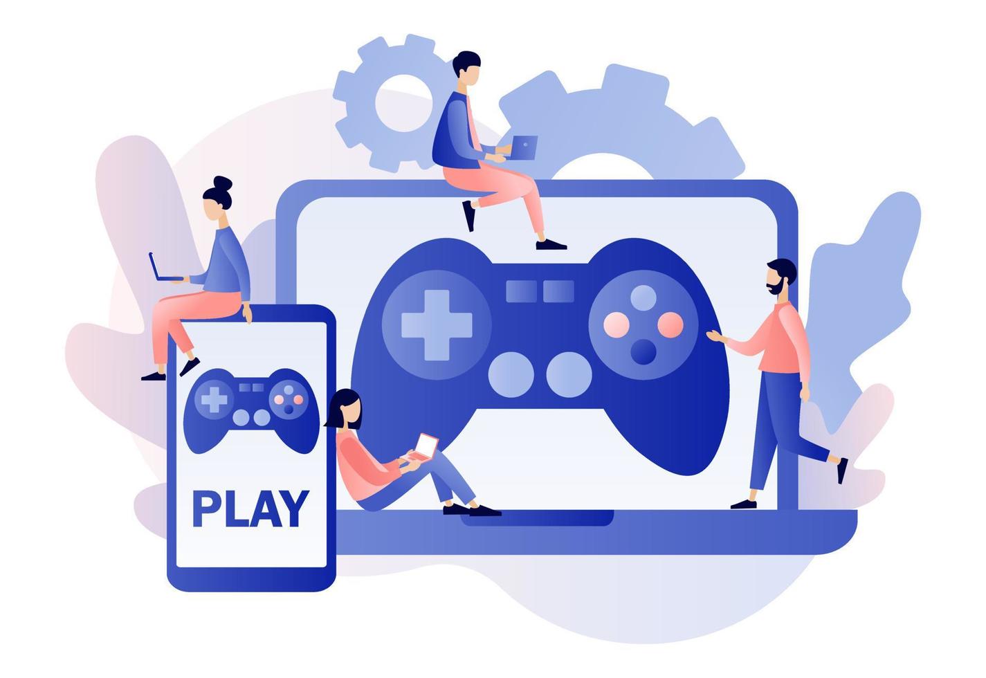 Gaming concept. People gamers playing online video game. Modern flat cartoon style. Vector illustration
