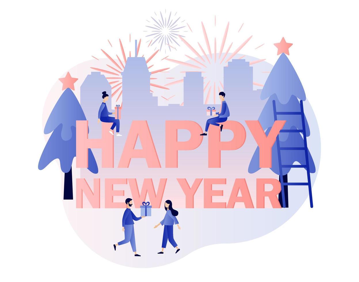 Happy New Year. Winter Holidays concept. Modern flat cartoon style. Vector illustration