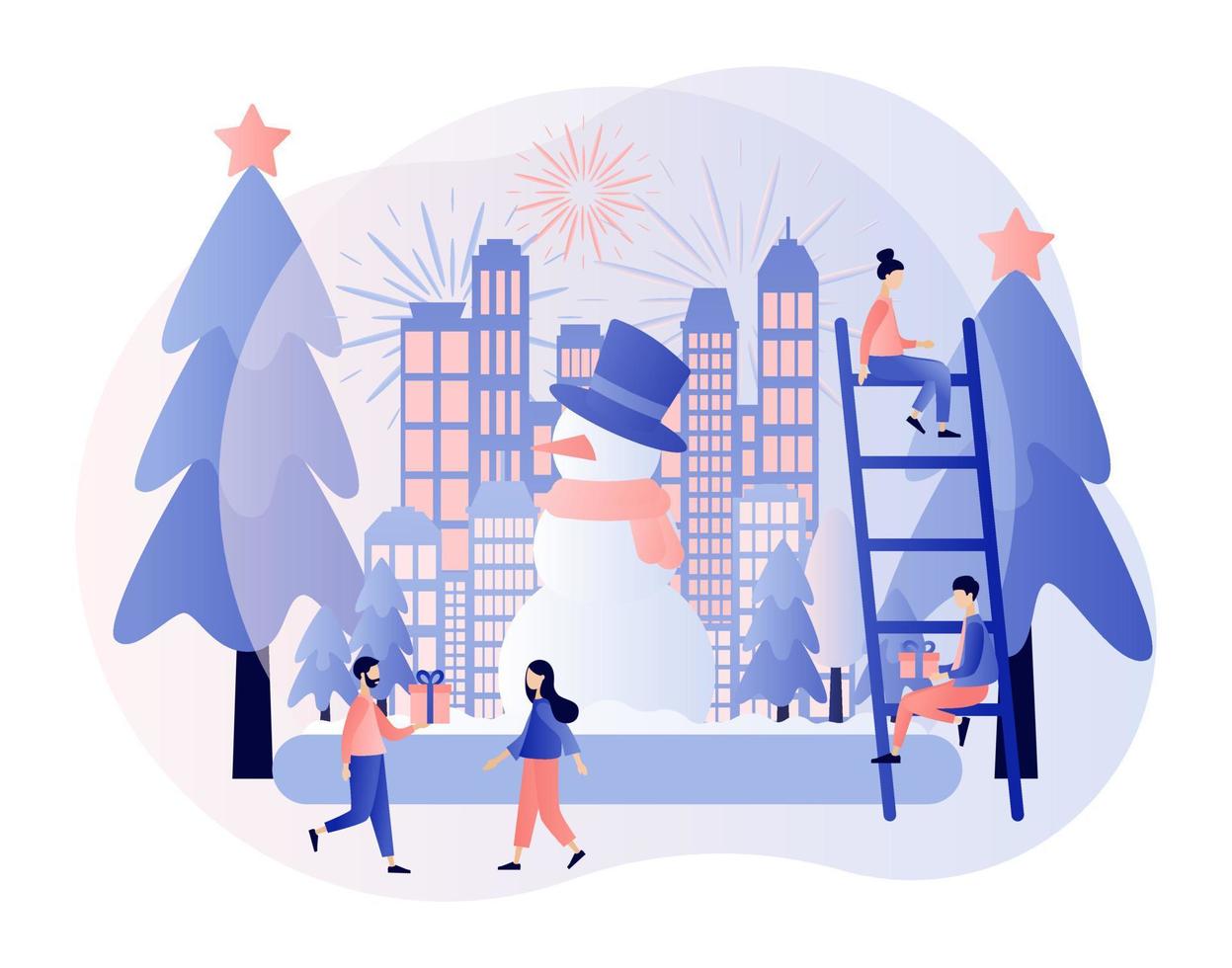 Happy New Year. Winter Holidays concept. Modern flat cartoon style. Vector illustration