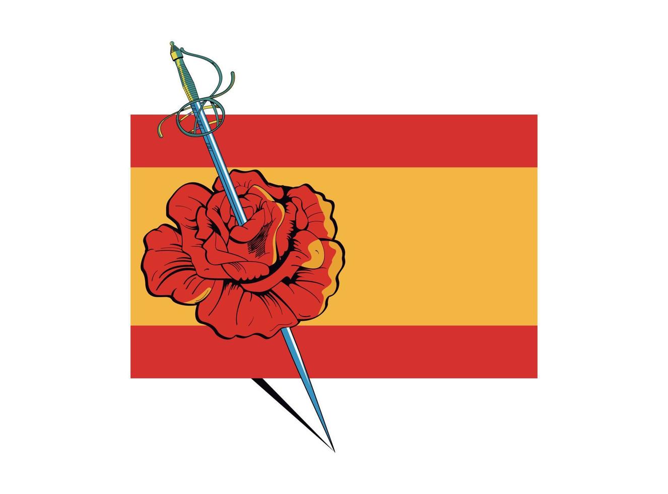 vector illustration of a rose crossed by a sword on the Spanish flag.