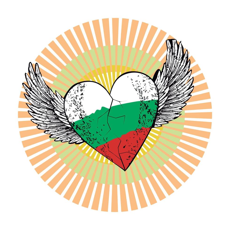 T-shirt design of a winged heart with the colors of the Bulgarian flag. vector