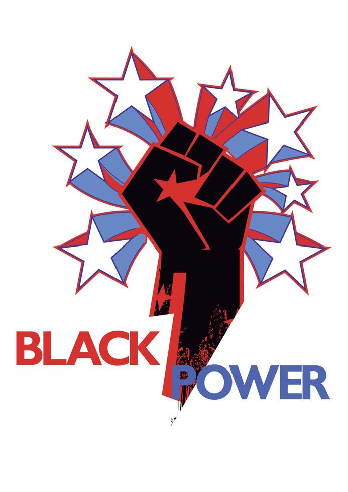 blackpower. T-shirt design of a clenched black fist with stars around it. Vector illustration for afro history month