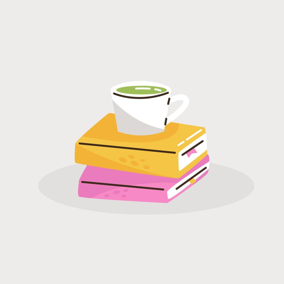 té estar en un apilar de libros vector