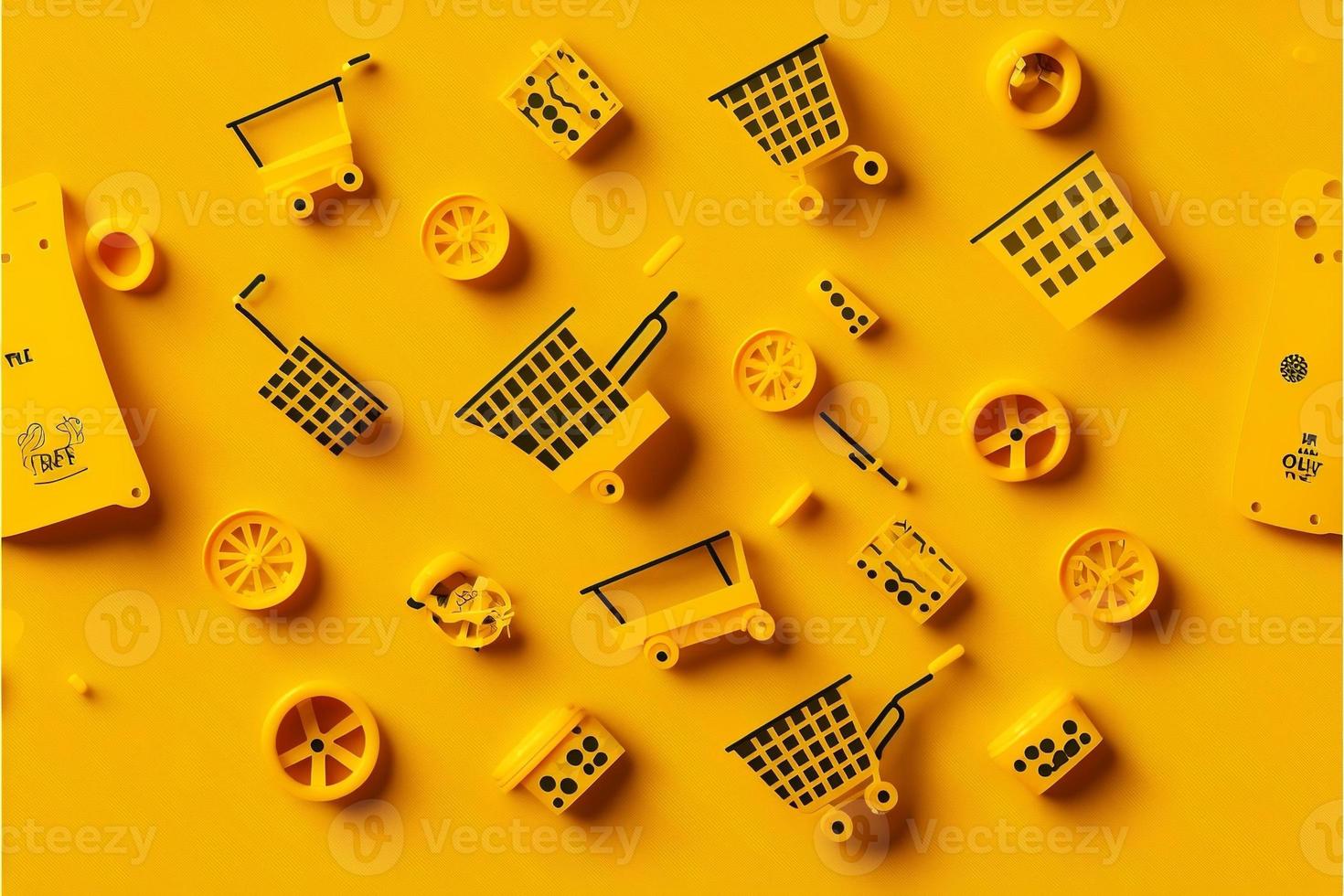 Background with shopping cart icon, sales concept. AI photo