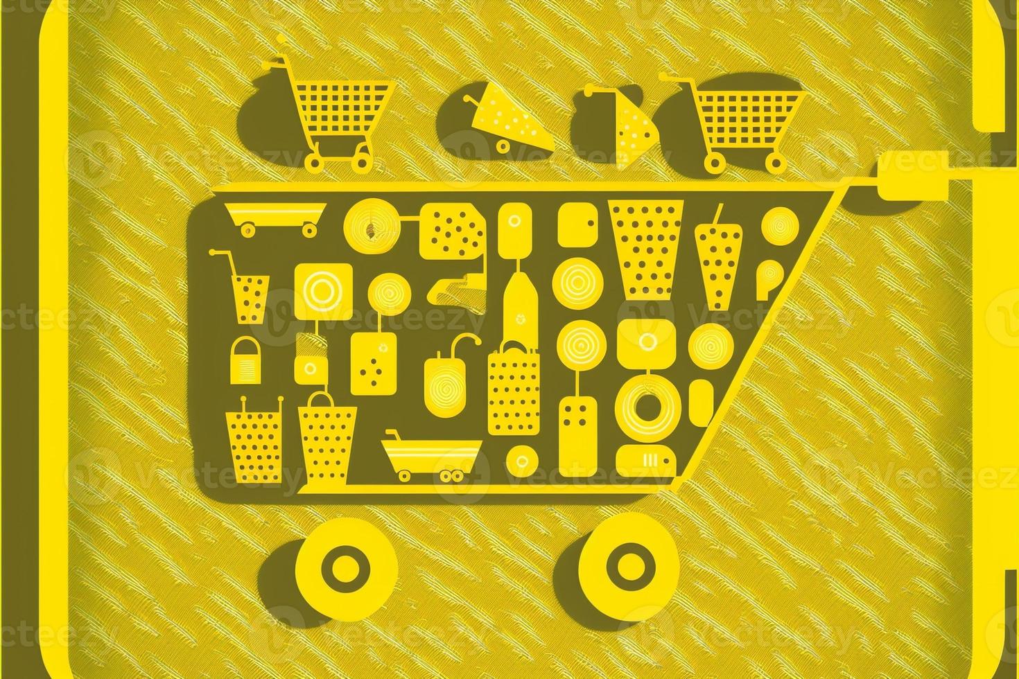 Background with shopping cart icon, sales concept. AI photo