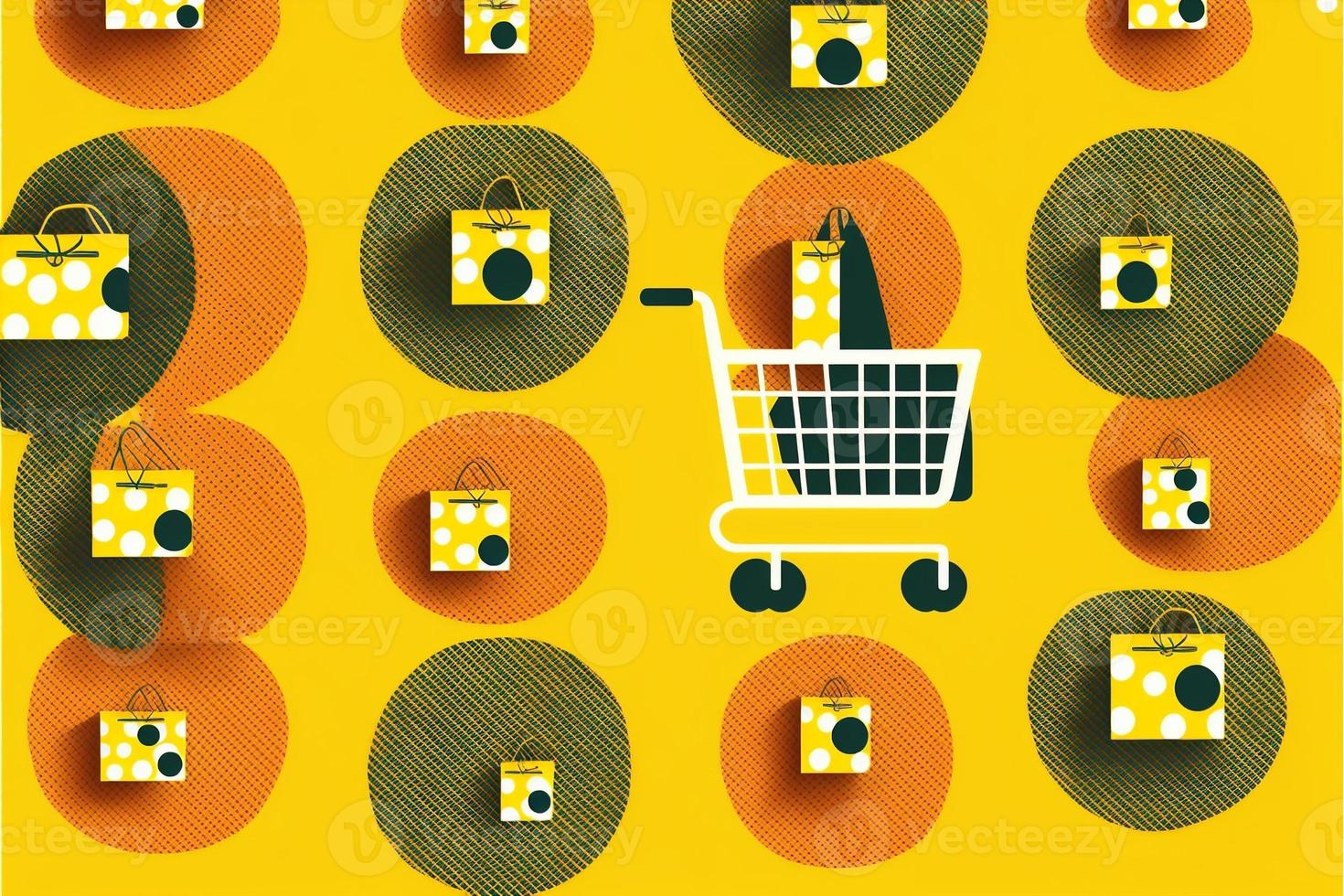 Background with shopping cart icon, sales concept. AI photo