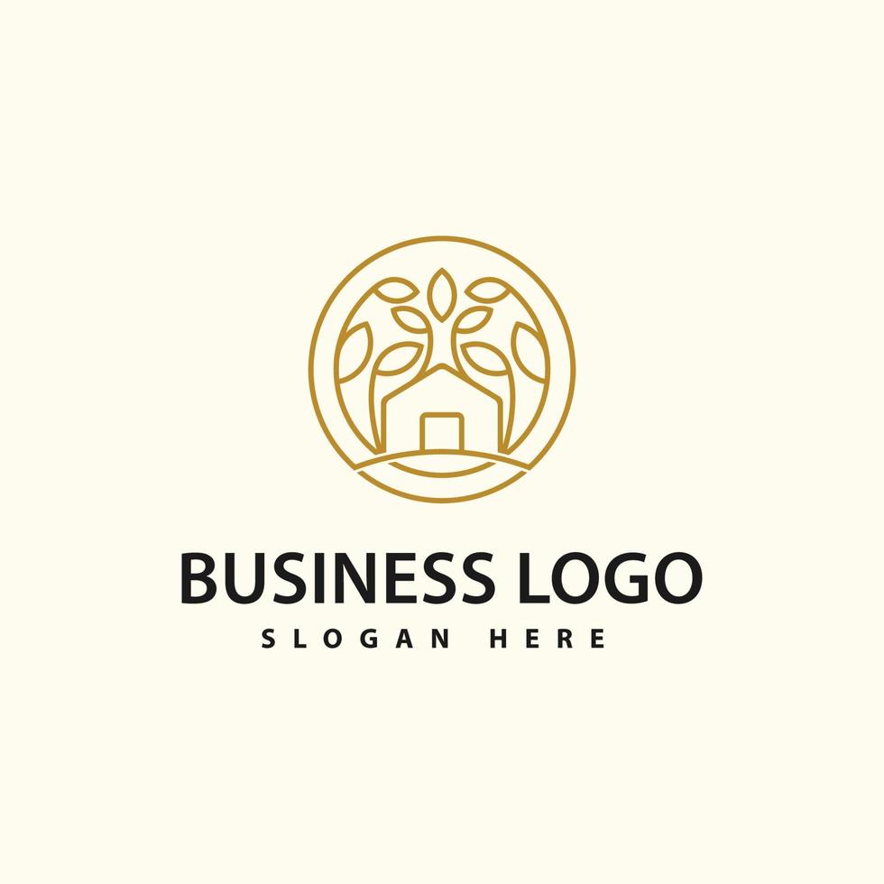 House in nature luxury line logo. vector