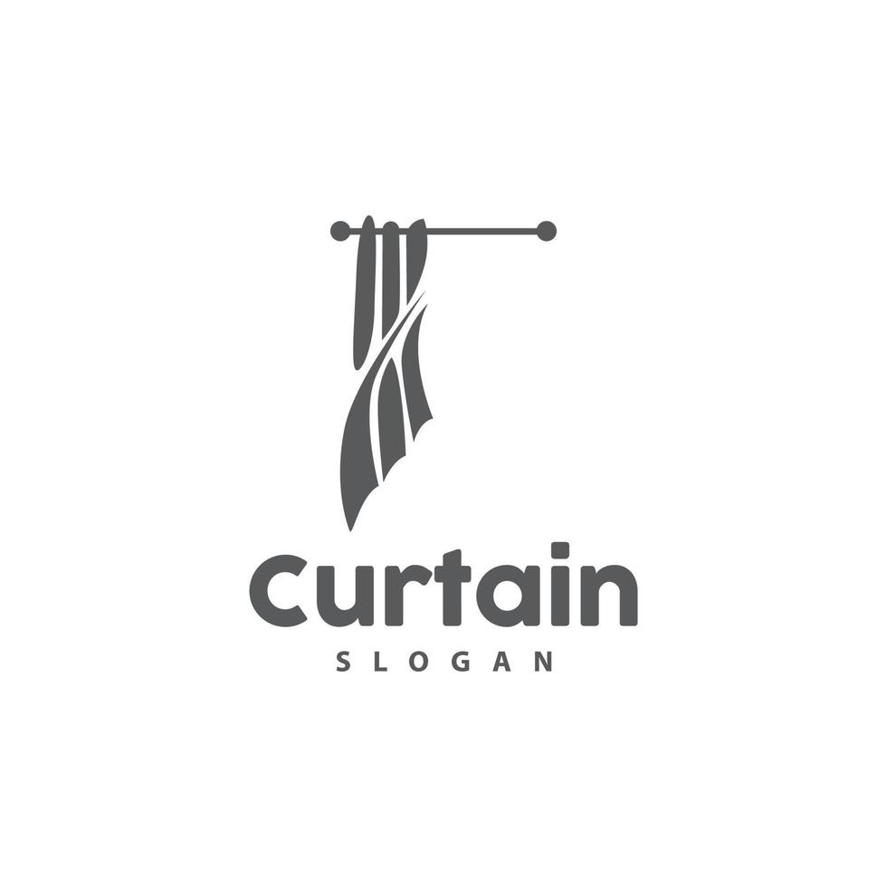 cortina logo, hogar interior sencillo diseño, mueble ventana cortina vector, ilustración símbolo icono vector