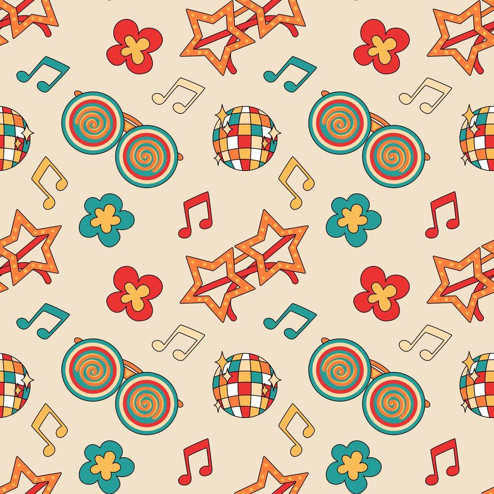 Retro groovy party elements seamless pattern vector