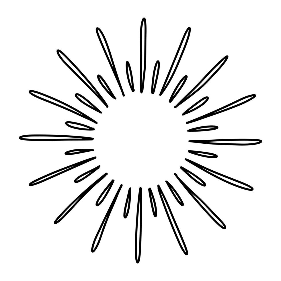 Doodle sketch style of Starburst, sunburst, Element Fireworks Black Rays. Comic explosion effect. Radiating, radial lines. cartoon hand drawn illustration for concept design. vector