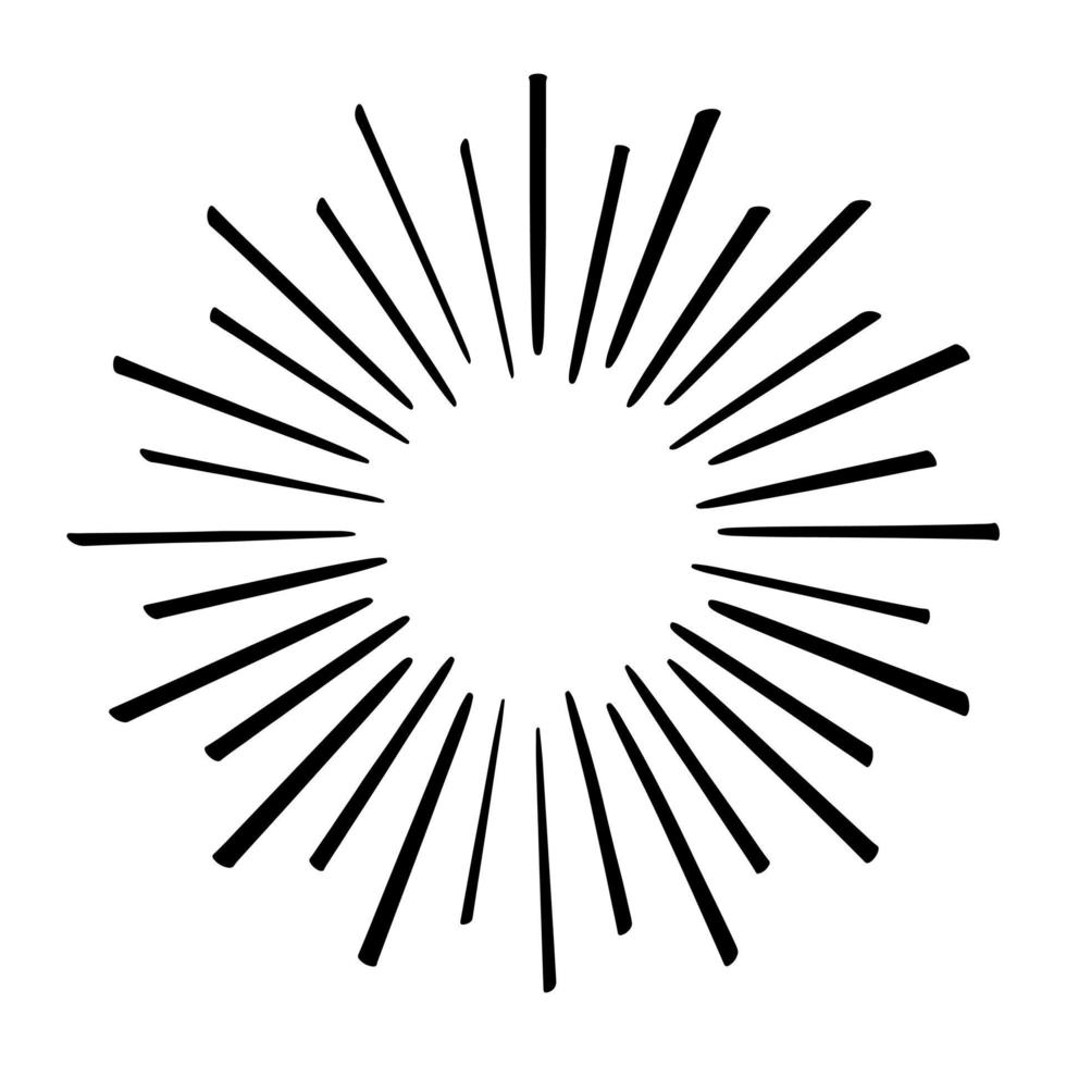 Doodle sketch style of Starburst, sunburst, Element Fireworks Black Rays. Comic explosion effect. Radiating, radial lines. cartoon hand drawn illustration for concept design. vector