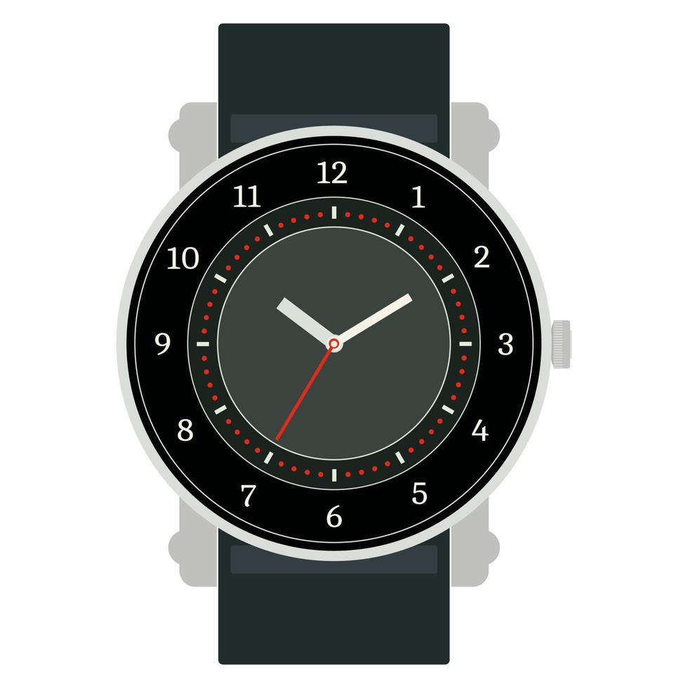 Classic design mechanical wristwatch isolated on white background. Clock face with hour, minute and second hands. Vector illustration.