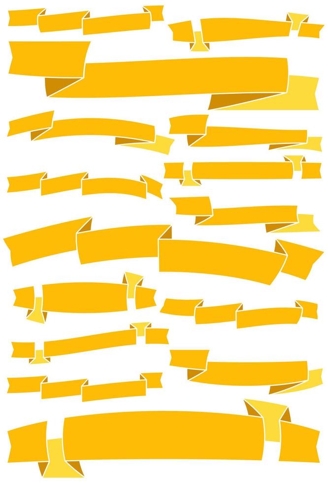 Set of fifteen yellow cartoon ribbons and banners for web design. Great design element isolated on white background. Vector illustration.