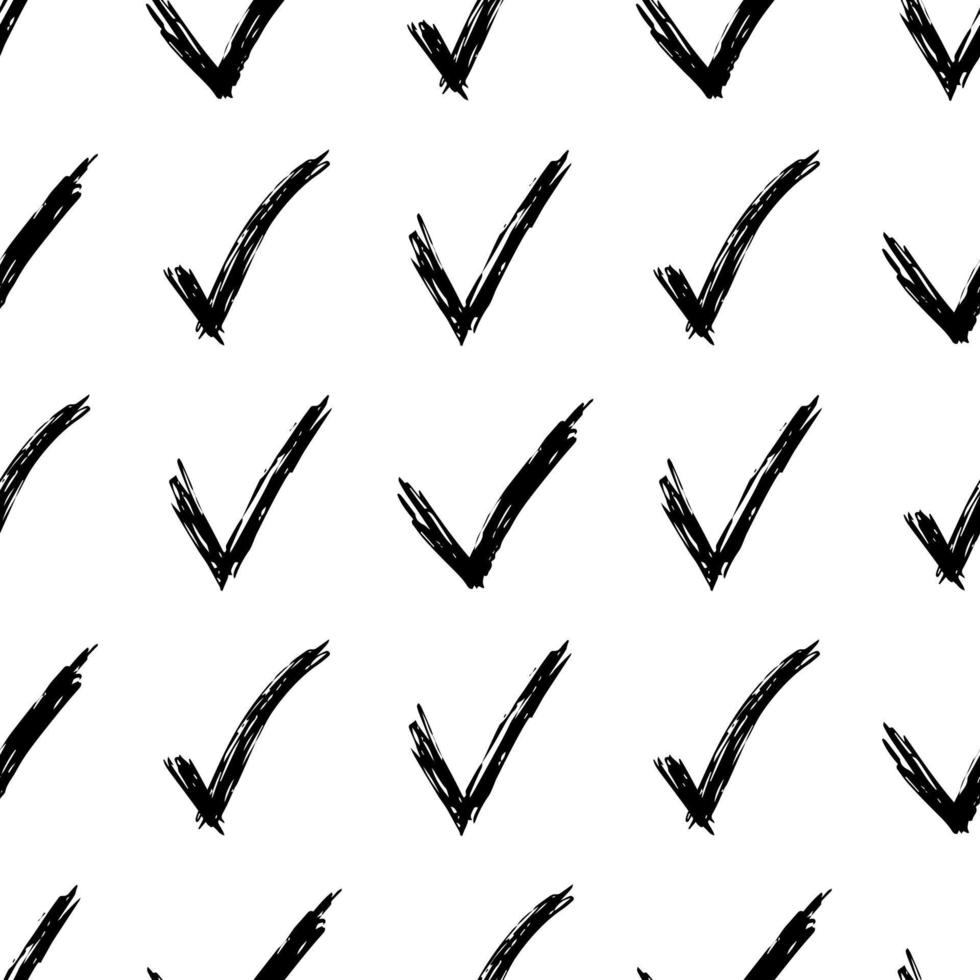 Seamless pattern with hand drawn check symbols. Black sketch check symbol on white background. Vector illustration