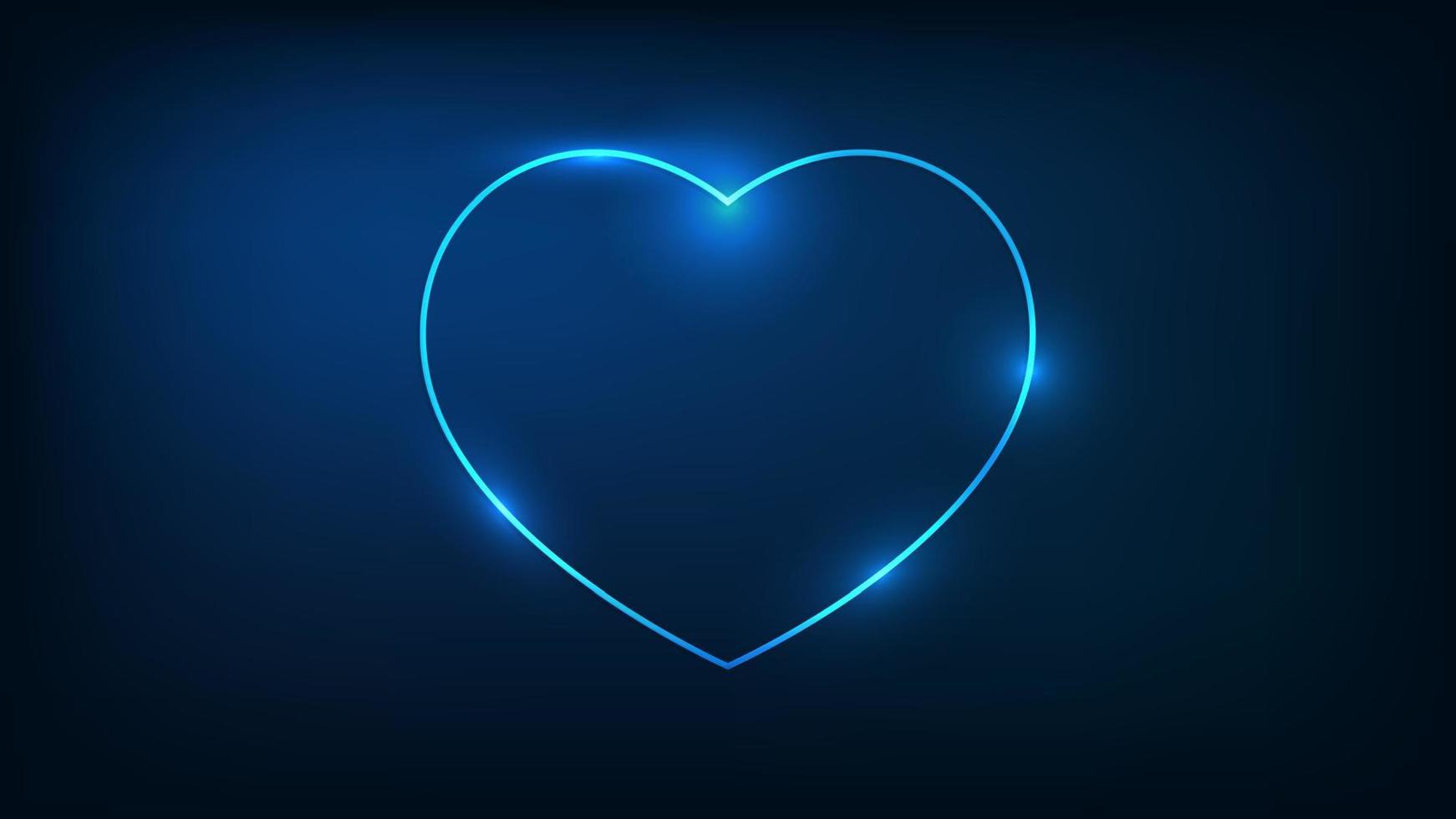 Neon frame in heart form with shining effects on dark background. Empty glowing techno backdrop. Vector illustration.