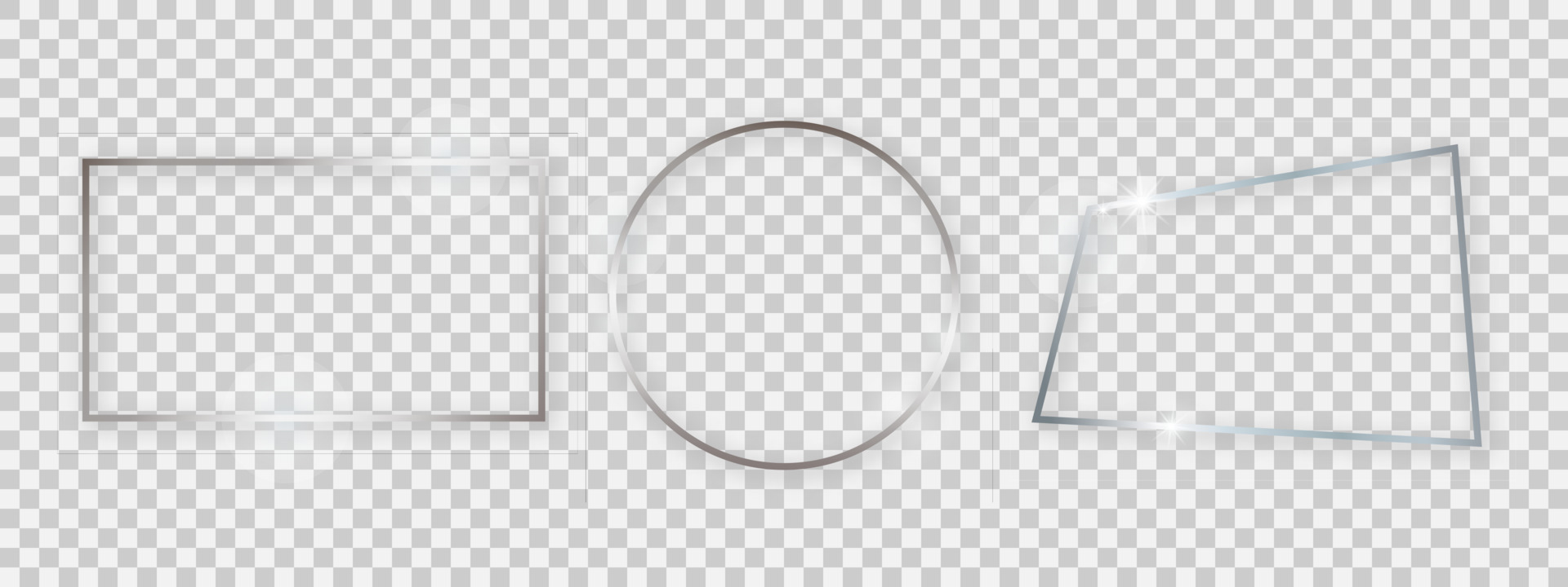 Shiny frames with glowing effects. Set of three silver frames with