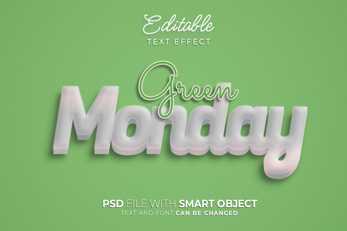 Green monday emboss style editable text effect psd