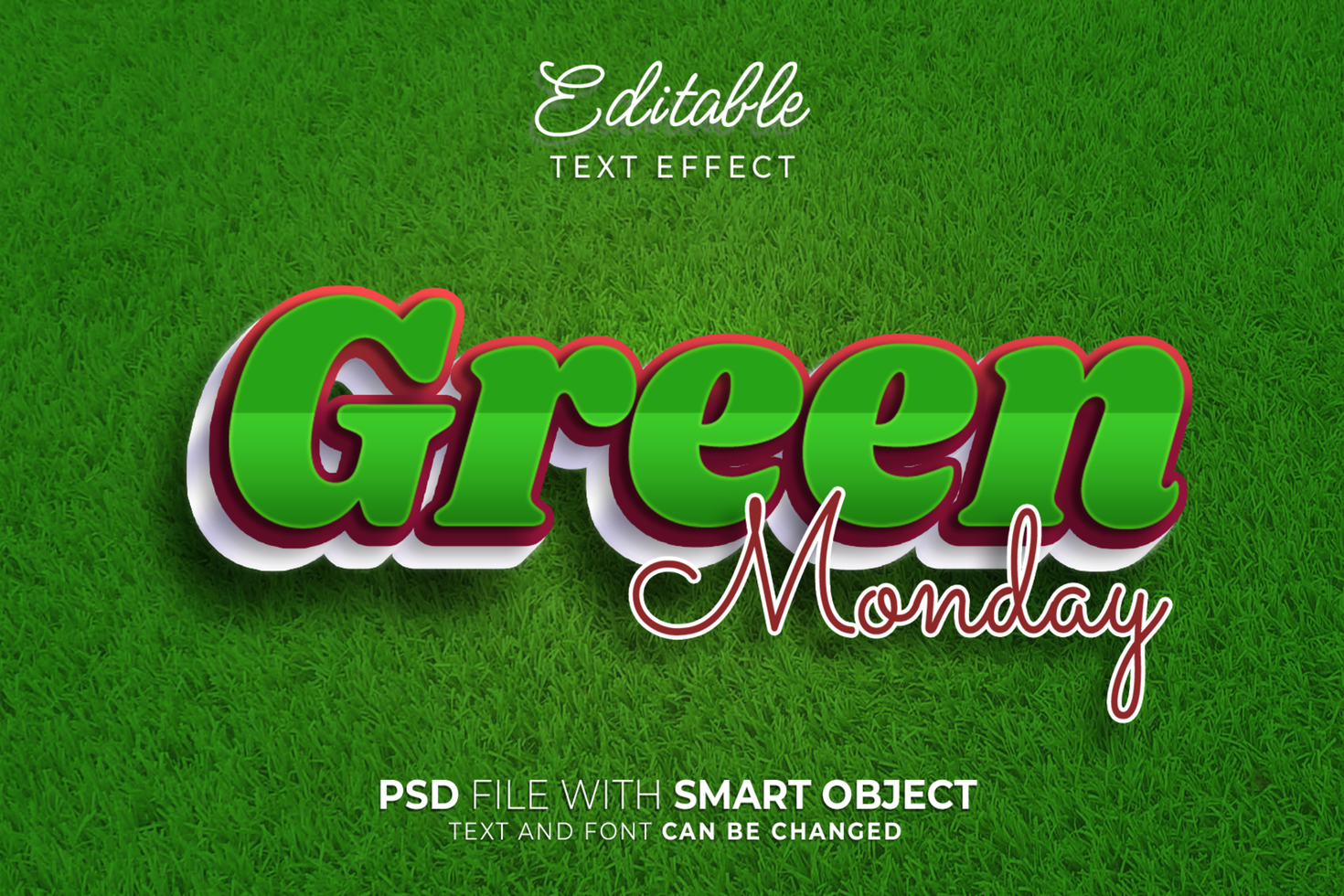 Text effect green monday editable style psd