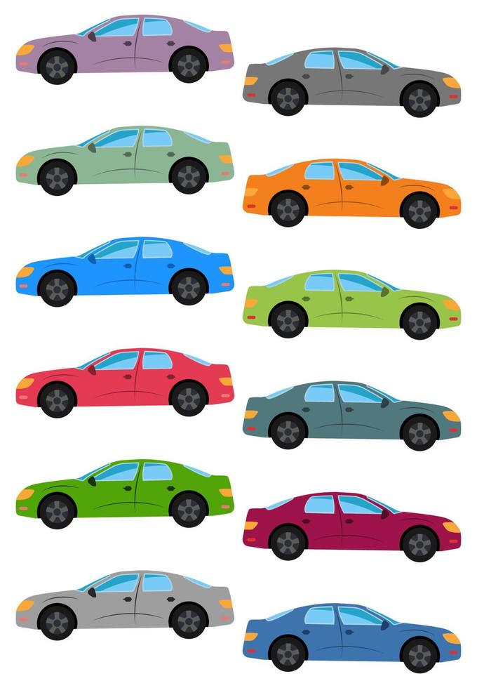 Set of multicolored car. Isolated vector illustration.