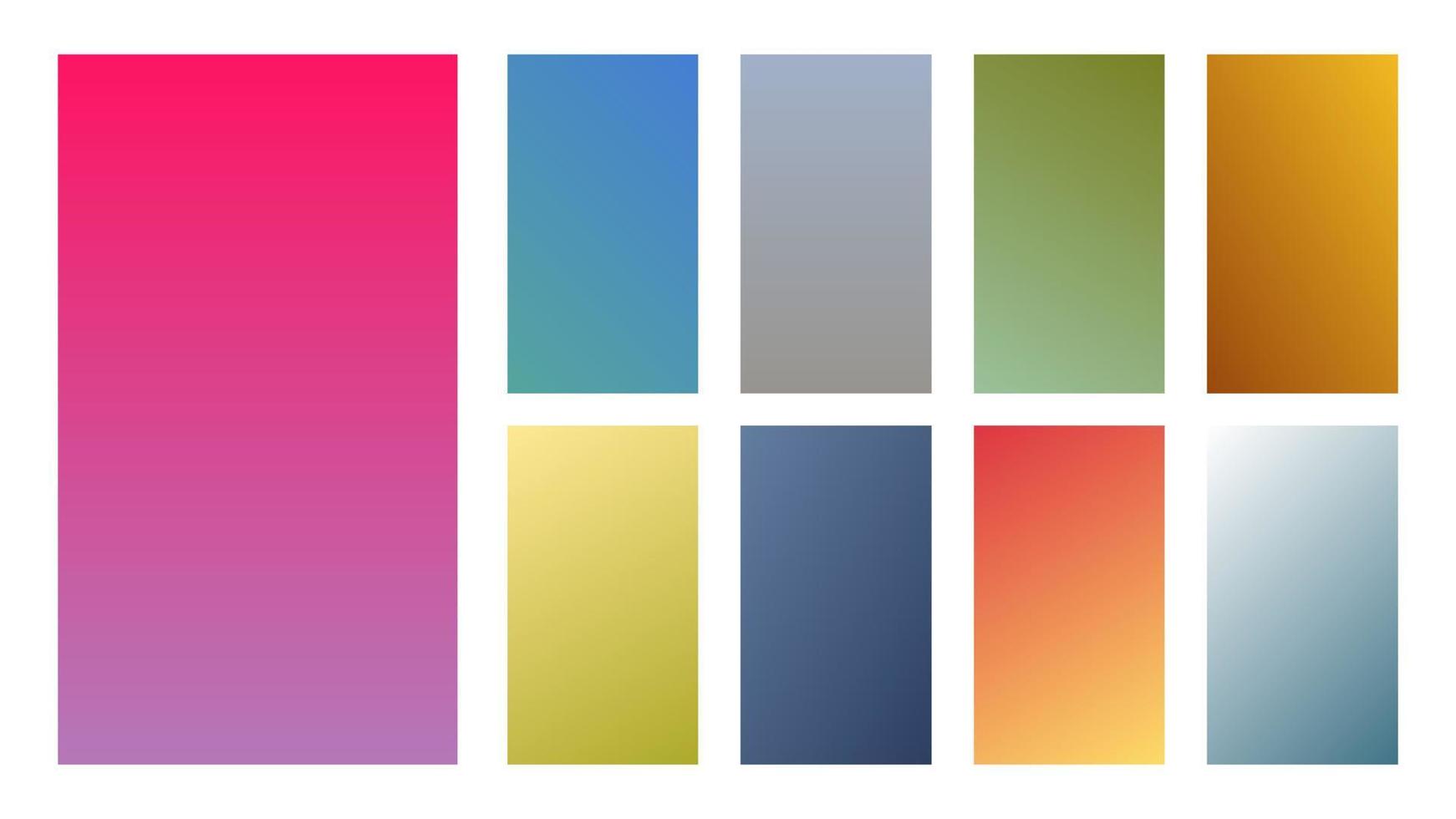 Set of nine colorful gradient backgrounds. Collection of gradients for smartphones screen and mobile apps. Vector illustration.