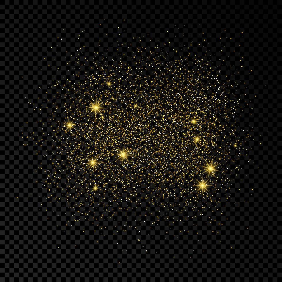 Golden glittering backdrop on a dark background. Background with gold glitter effect and empty space for your text. Vector illustration