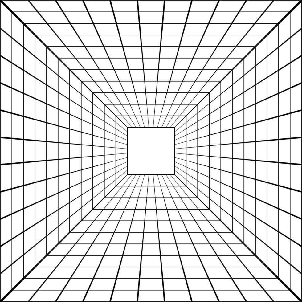 3D perspective mesh tunnel, vector perspective square mesh