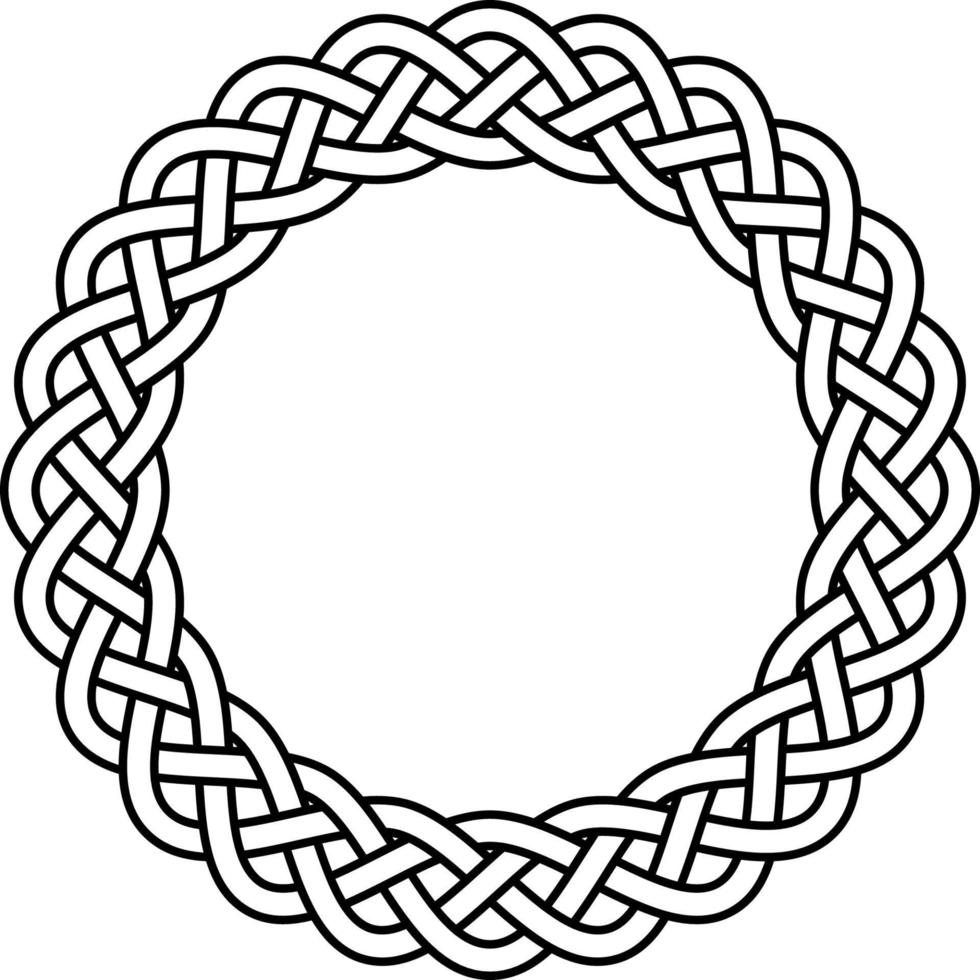 Braided knitted guilloche rosette frame, circular celtic scandinavian knotty pattern vector