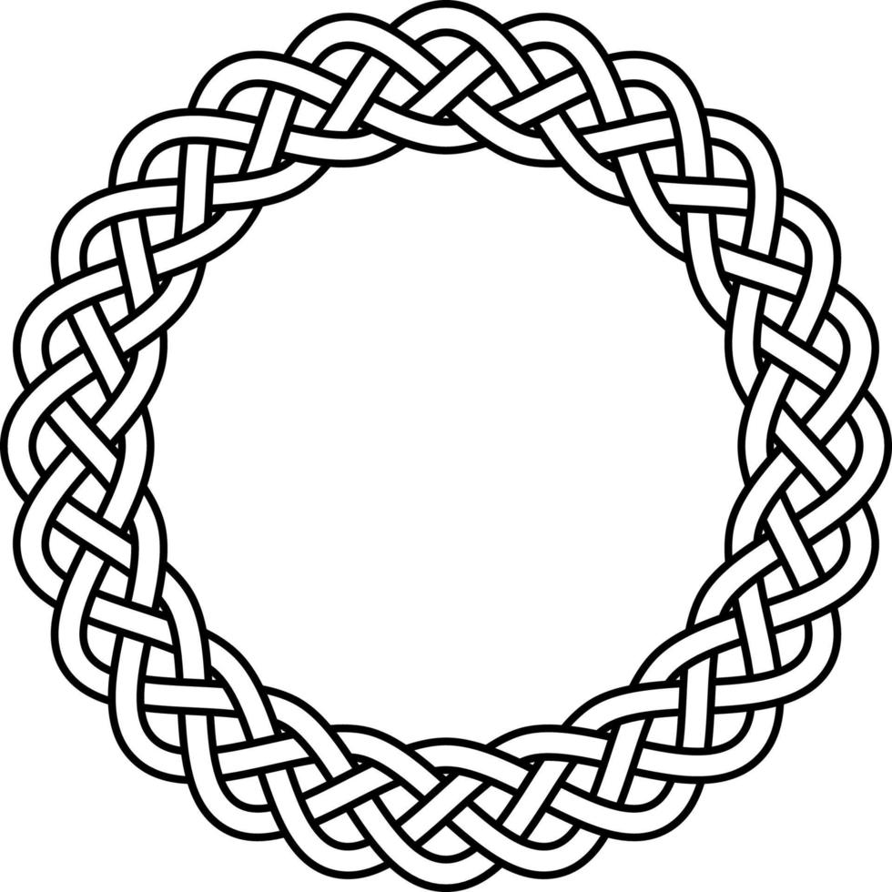 Braided knitted guilloche rosette frame, circular celtic scandinavian knotty pattern vector