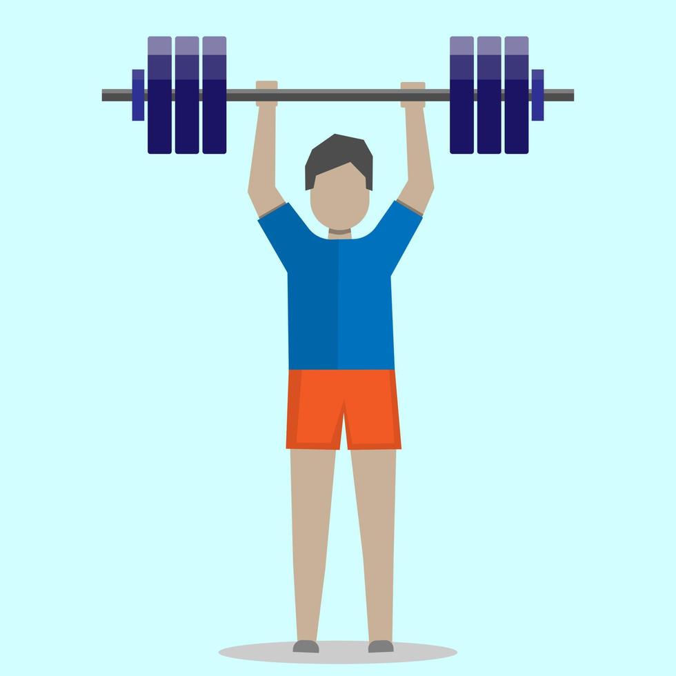 Vector flat style workout man is lifting weight, exercise muscle workout gym indoor concept, copy space for individual text and design, editable shape and object for design and text