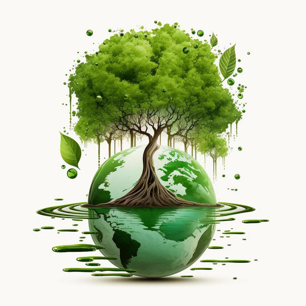 Earth Day Environment Day Nature Green Glossy background Images tree and water photo