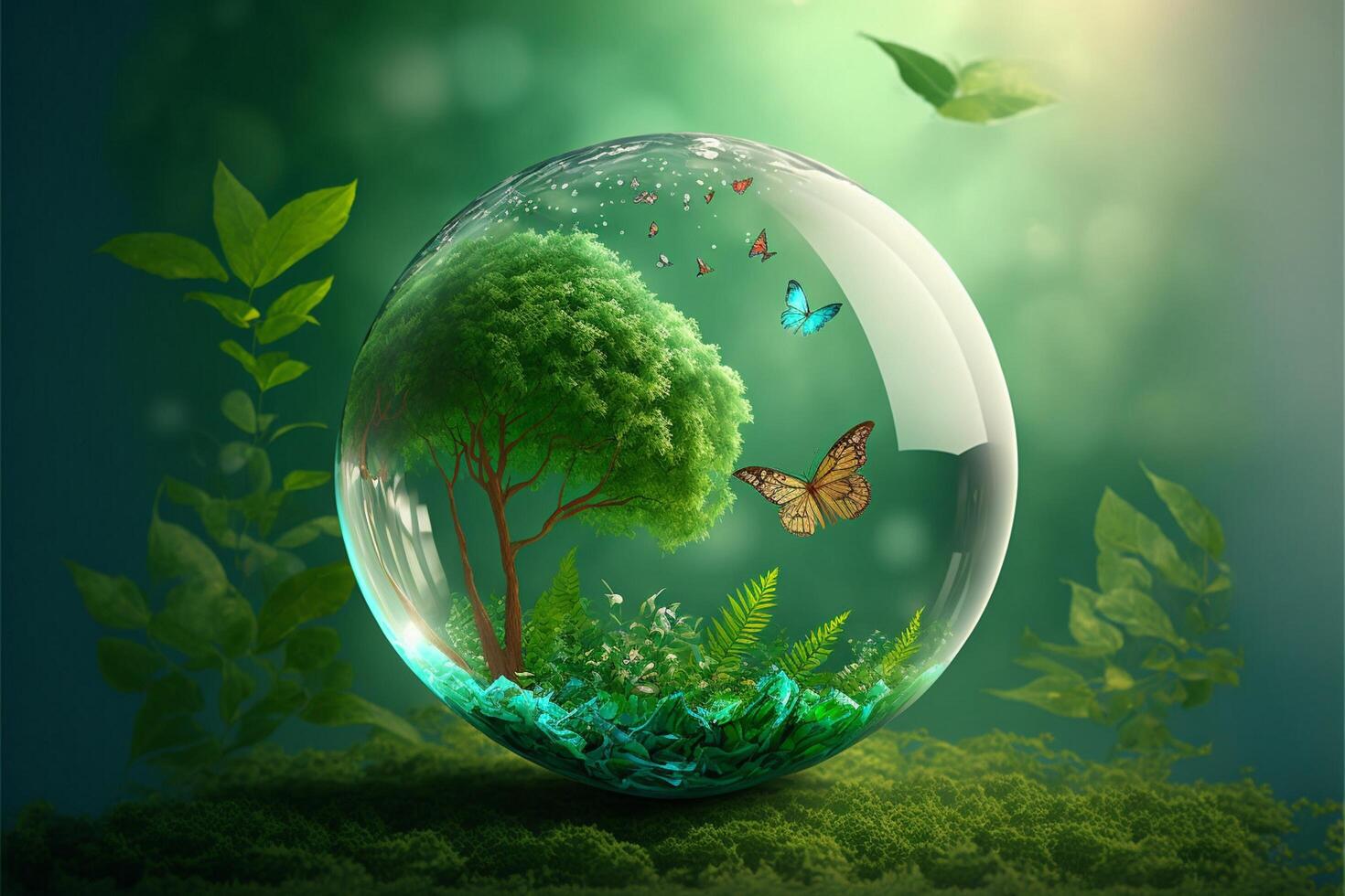 Earth Day Environment Day Nature Green Glossy background Images tree and water photo