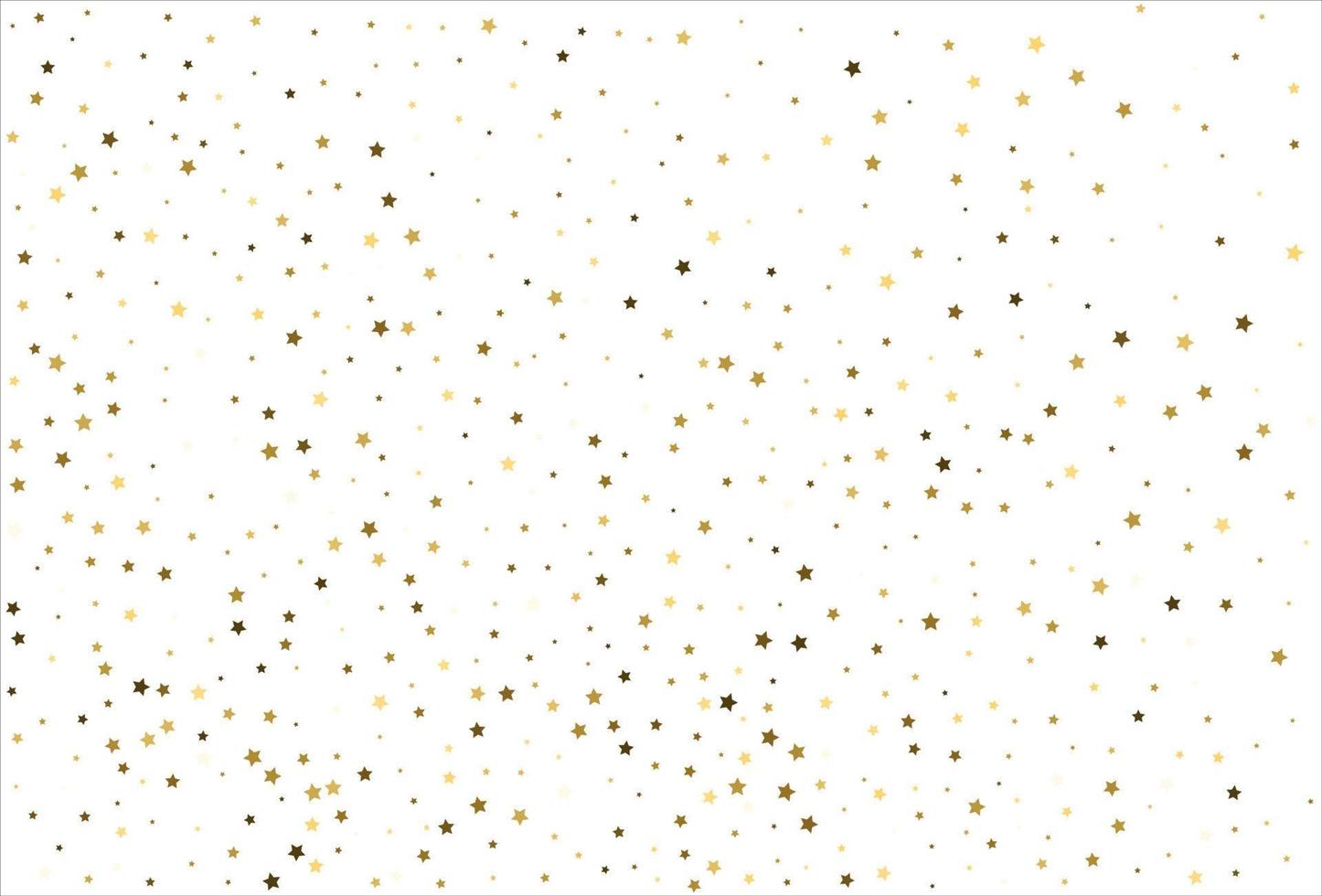 Random falling gold stars on white background. Glitter pattern for banner, greeting card, Christmas and New Year card, invitation, postcard, paper packaging vector